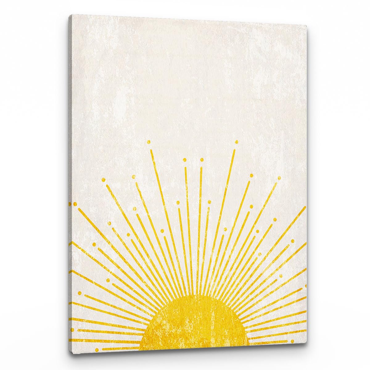 PHAMTE Abstract Boho Green Sun Wall Art, Rustic Boho Sun Sunset Sunrise Sunshine Sun Rays Print Framed Canvas Painting Artwork Home Bathroom Girls Room Kitchen Office Decor(11x14 Inch)(Yellow)