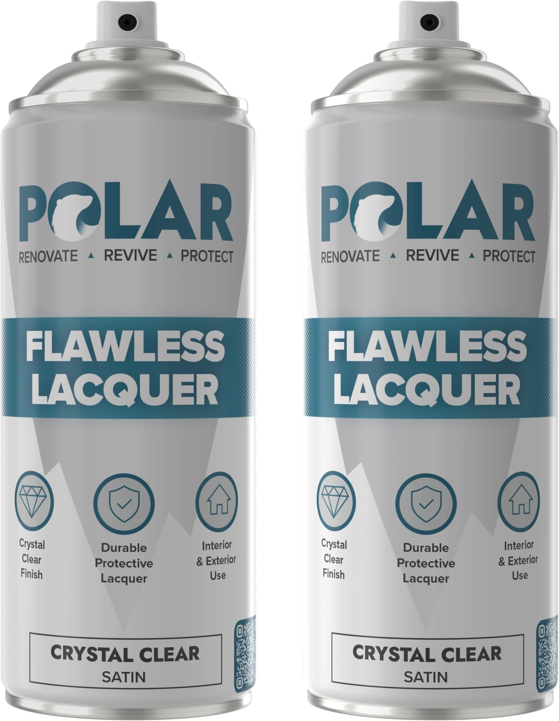 Polar Flawless Lacquer Spray - 2x400ml, Clear - Protective Coating for Wood, Ceramic, Glass, Plastic & Metal - Scratch Resistant & UV Protection - Primer for DIY, Interior & Exterior - Satin Finish
