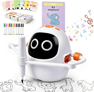 Drawing Robot for Kids, Smart AI Drawing Machine with 220 Cards &12 Pens, Voice Interactive Montessori Painting Toy, DIY Arts & Crafts Christmas Birthday Gift for Boys & Girls Ages 3-8, White