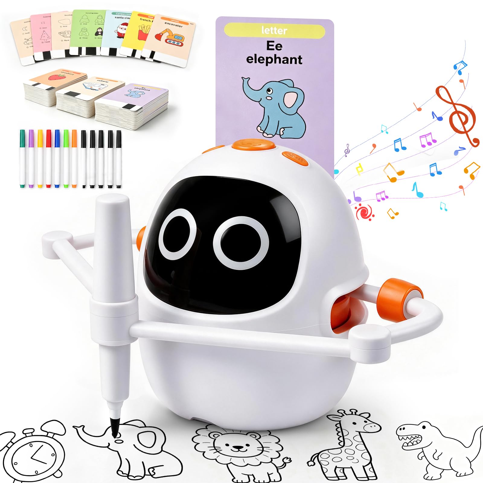 Drawing Robot for Kids, Smart AI Drawing Machine with 220 Cards &12 Pens, Voice Interactive Montessori Painting Toy, DIY Arts & Crafts Christmas Birthday Gift for Boys & Girls Ages 3-8, White