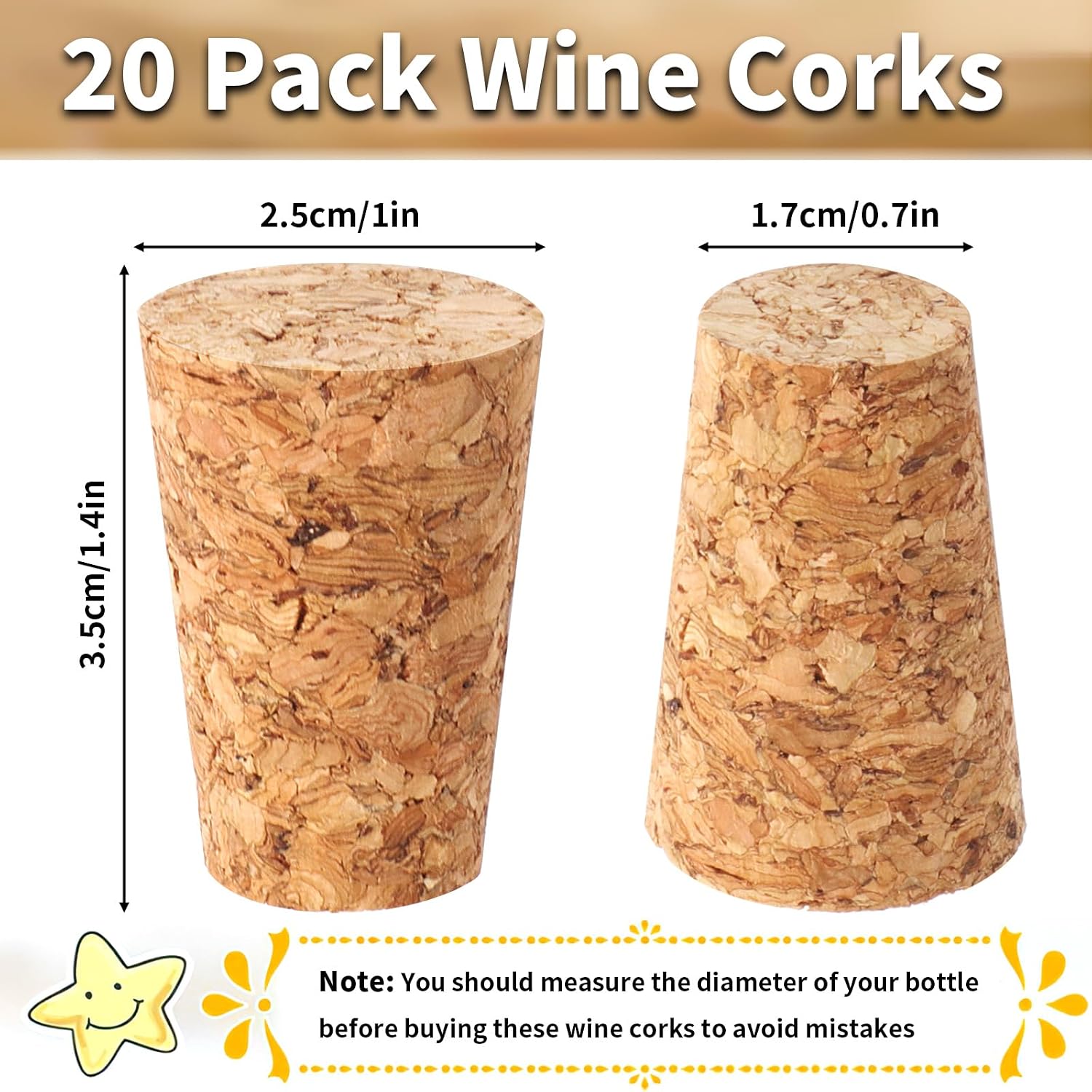 Wine Corks, 20 Pack Soft Wood Wine Bottle Corks, Wine Stoppers