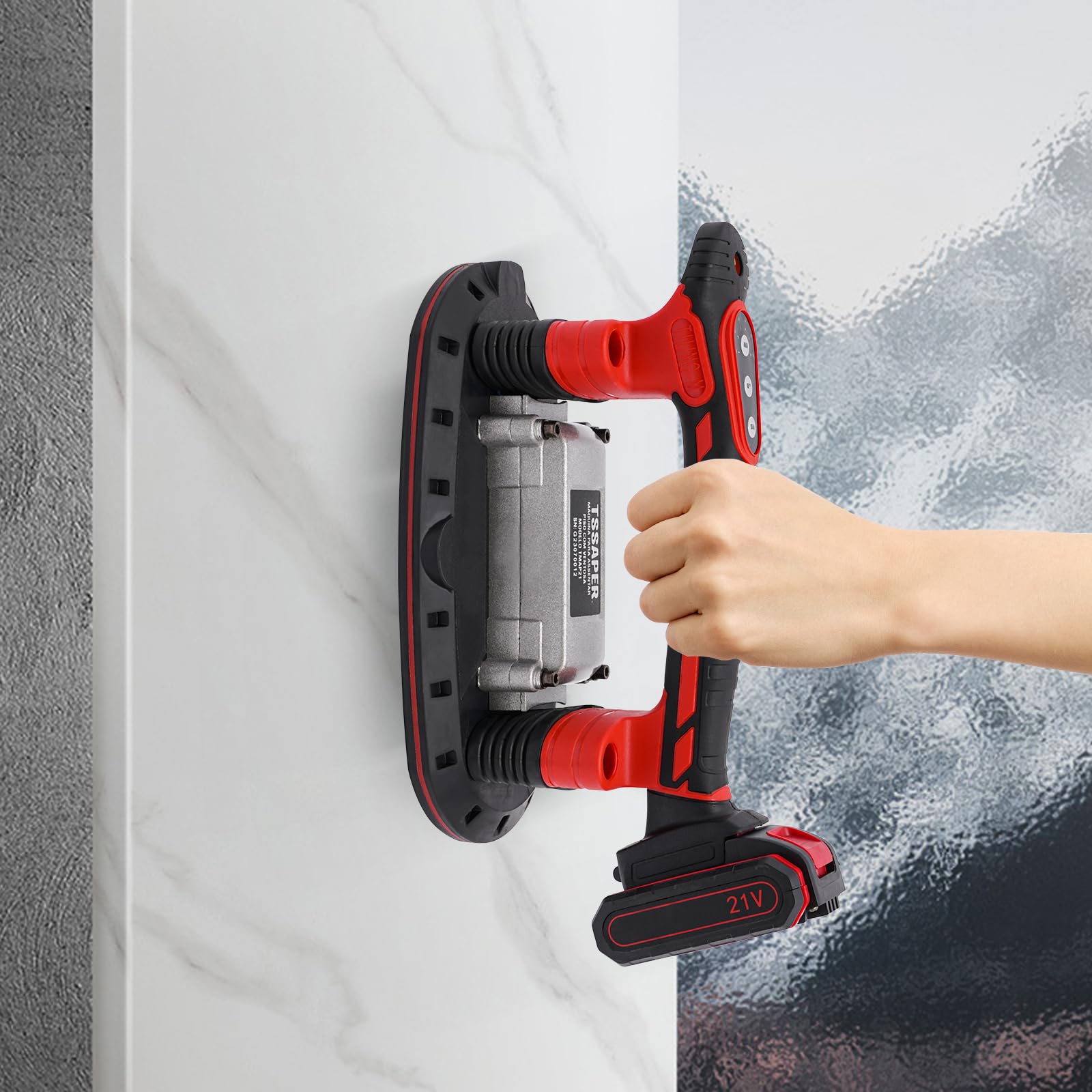 Strumento di vibrazione elettrico per piastrelle con ventosa a vuoto – 6 livelli di velocità per granito, vetro, ceramica e porcellana (strumento professionale per la posa delle piastrelle)