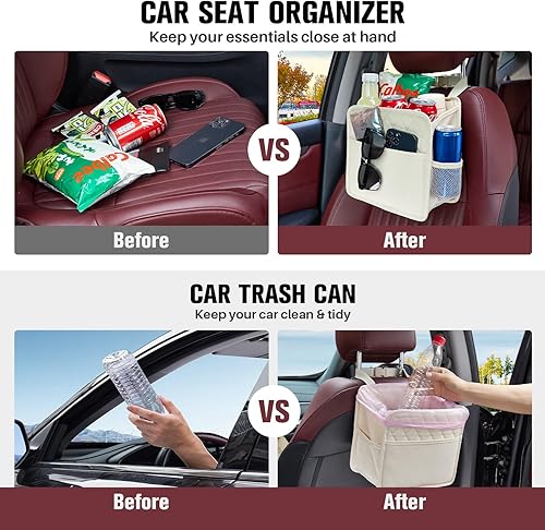 Miniatura 6 de LXUNYI Organizador de asiento de automóvil, paquete de 2 organizadores de asiento trasero de automóvil impermeables de piel sintética y bolsa de