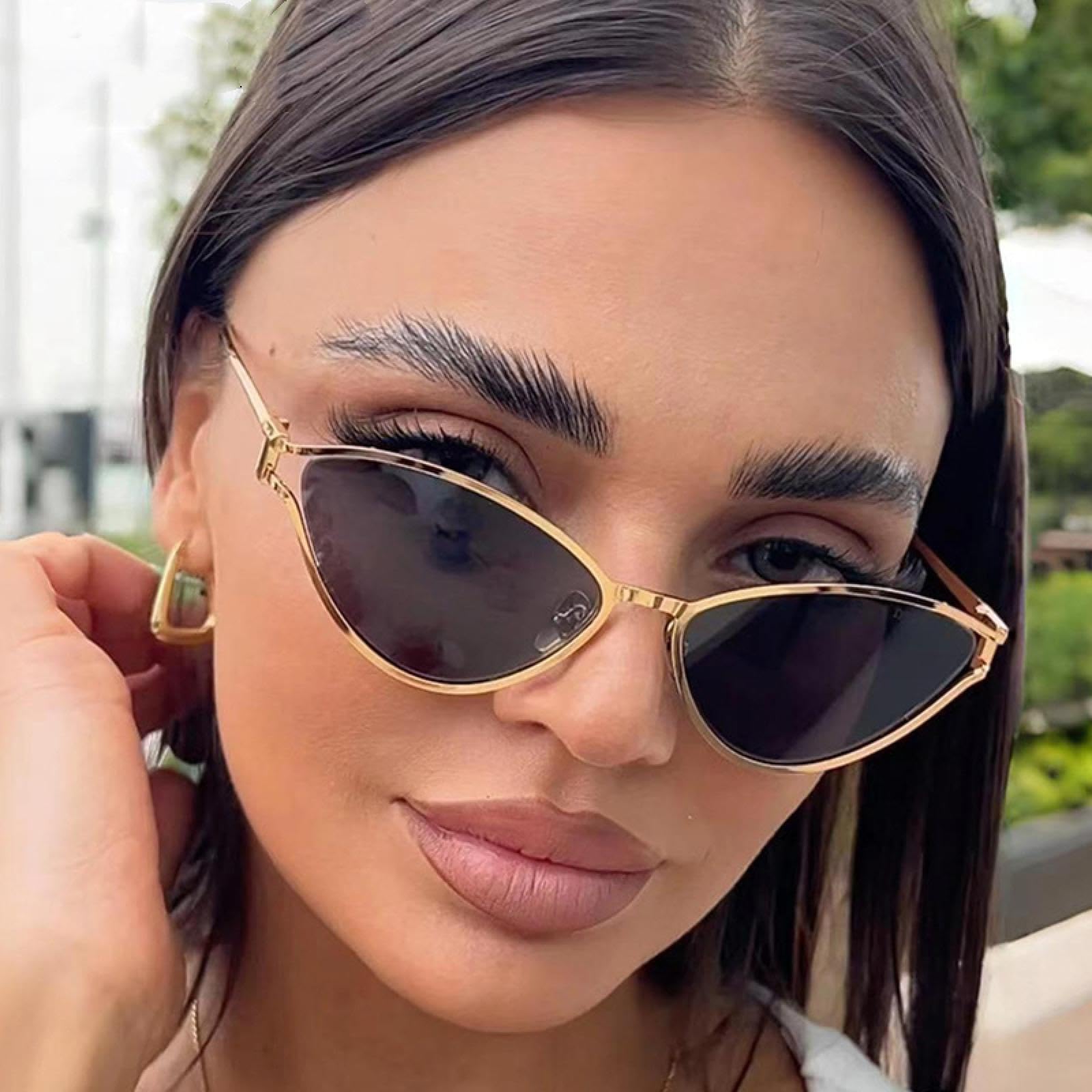 Gafas de sol con protección Uv400 | Ojo de gato pequeño ovalado punk metal | Mujeres y hombres para deportes al aire libre y conducción
