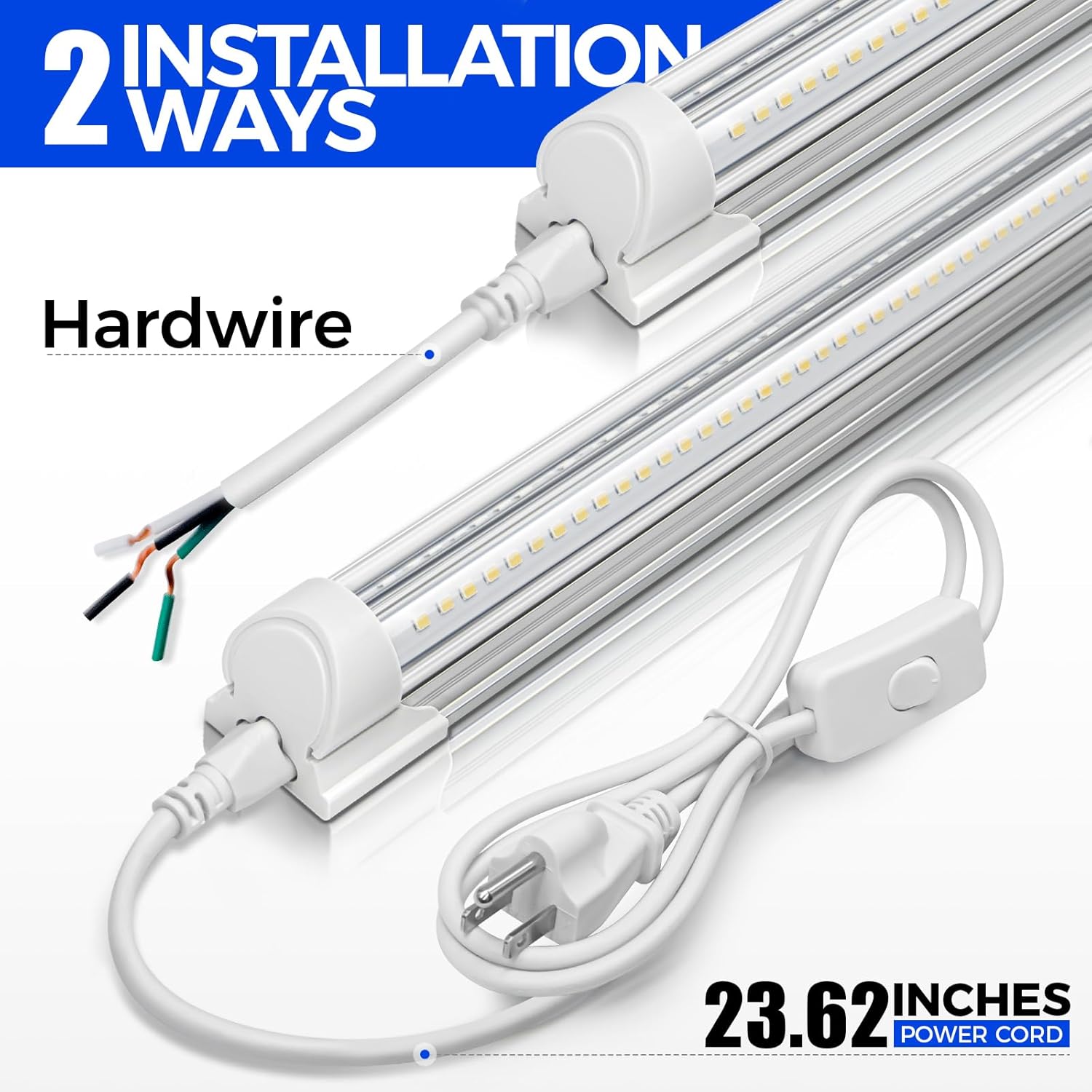 Barrina 5000K 1.5FT LED Shop Light, 3450LM, 25W, T8 Under Cabinet Lighting, Workbench, Workshop, Room, Kitchen, Tube Light, Linkable Ceiling Lights Fixture with Built-in ON/Off Switch, ETL, 2 Packs