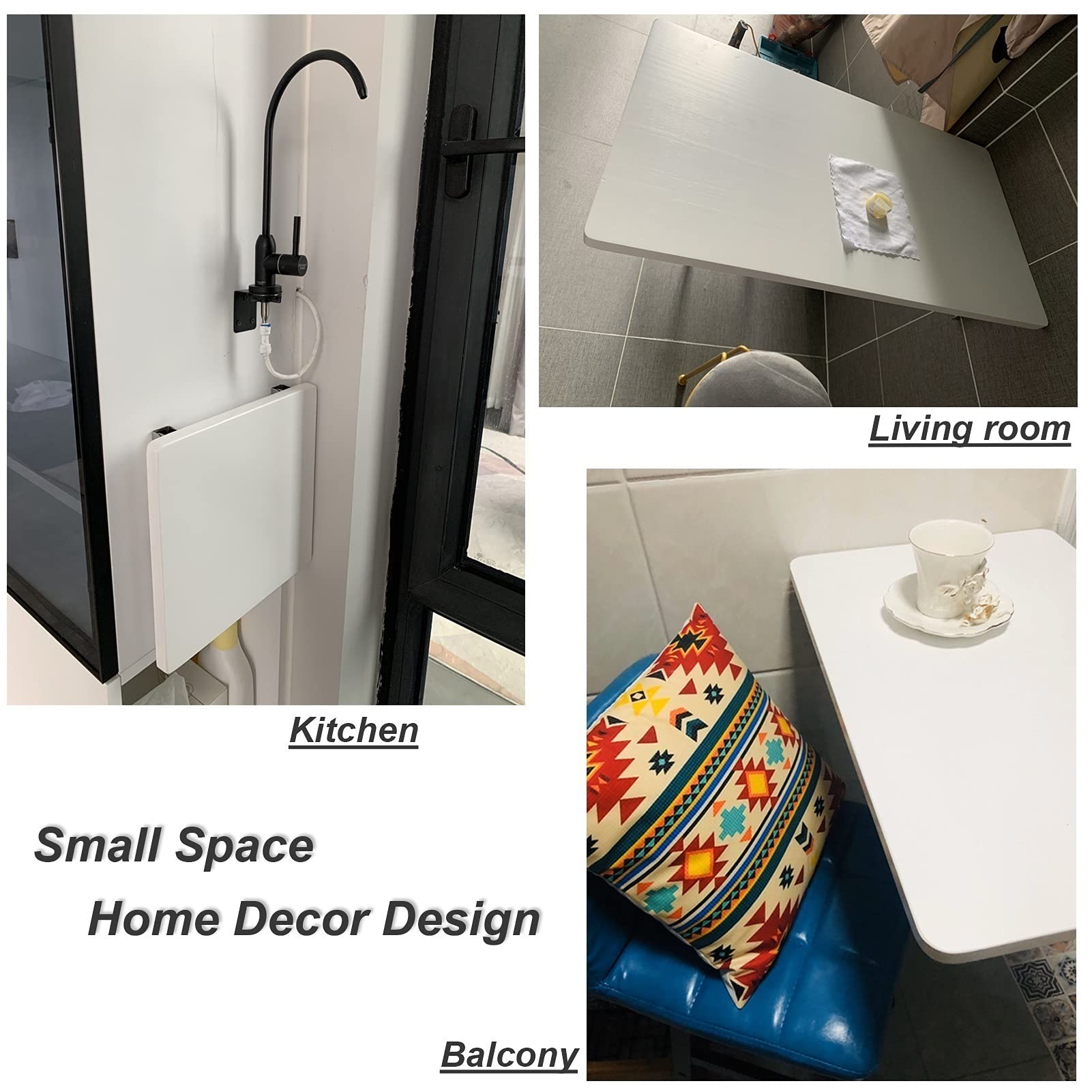 Mesa abatible de Pared, Blanca 40cm 50cm 60cm 70cm 80cm | Estaciones de Trabajo para computadora Mesa de Pared Mesas de Comedor Plegables para Cocina Escritorio Plegable, Soportes de Madera