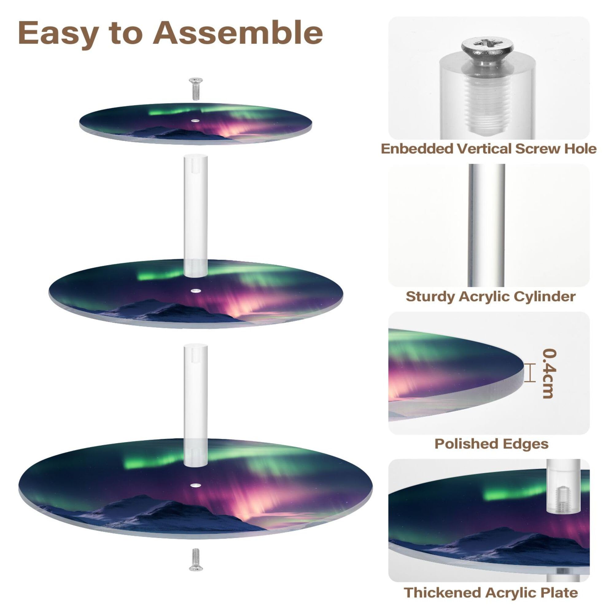 PYBUG Polar Light 3 Tier Acrylic Cupcake Stands Tower,Dessert Table Display Set for Tea Party,Wedding,Birthday, Baby Shower