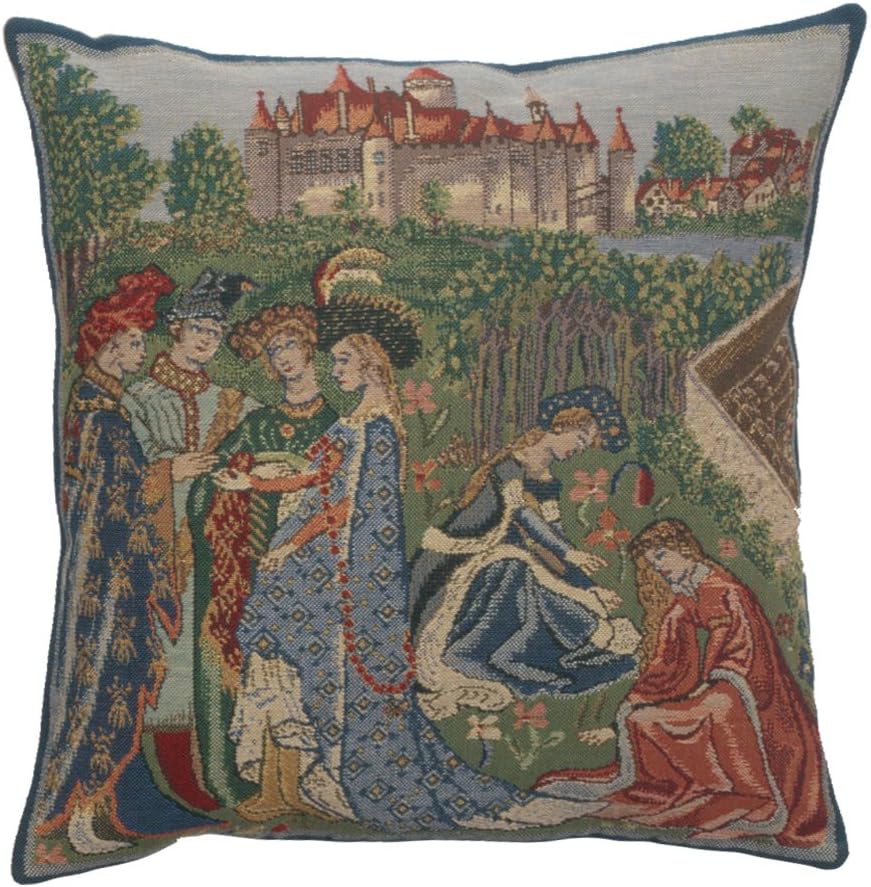 Duc De Berry I Belgian Woven Cushion Cover - 16 x 16" Hand Finished Square Pillow for Living Room - Decorative Throw Accent Pillow Cover for Sofa Bed & Couch - Cushion Cover for Indoor Use
