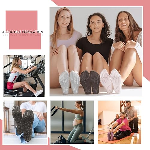Miniatura 2 de 5 pares de calcetines de pilates, calcetines de yoga con agarres para mujer, antideslizantes, pilates, entrenamiento, barra pura, ballet, danza,