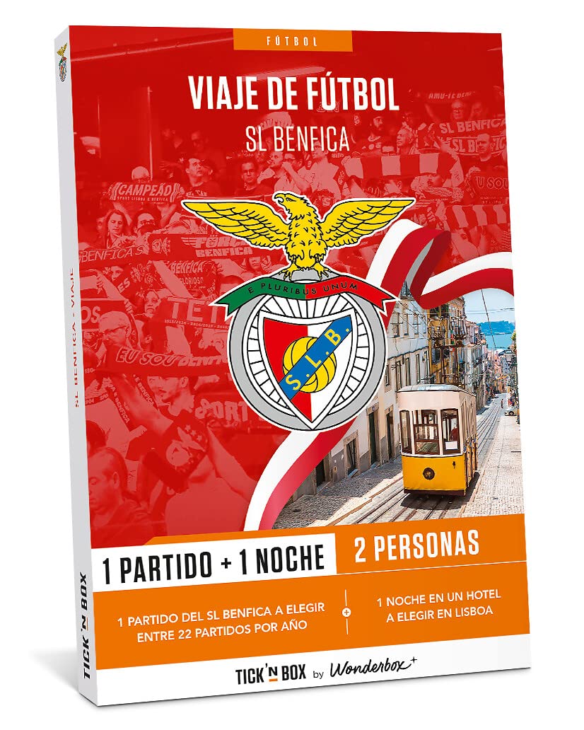 Tick&Box - Caja Regalo - Viaje de Fùtbol - SL Benfica - 1 Partido + 1 Noche - 2 Personas - Hotel a Elegir en Lisboa - Idea Regalo Cumpleaños