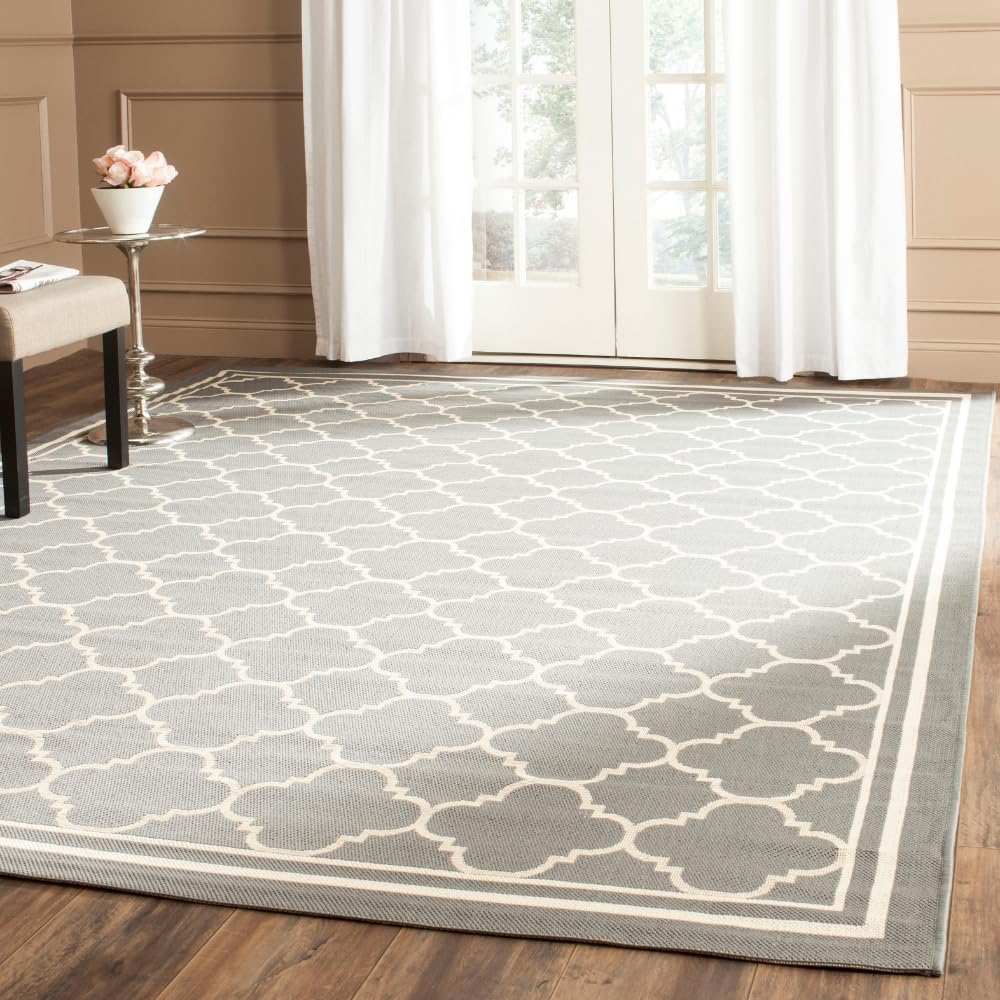 SAFAVIEH Washable Rug Outdoor Courtyard Collection - 9' x 12', Anthracite & Beige, Non-Shedding & Easy Cleaning, Ideal for Patio, Backyard, Mudroom (
