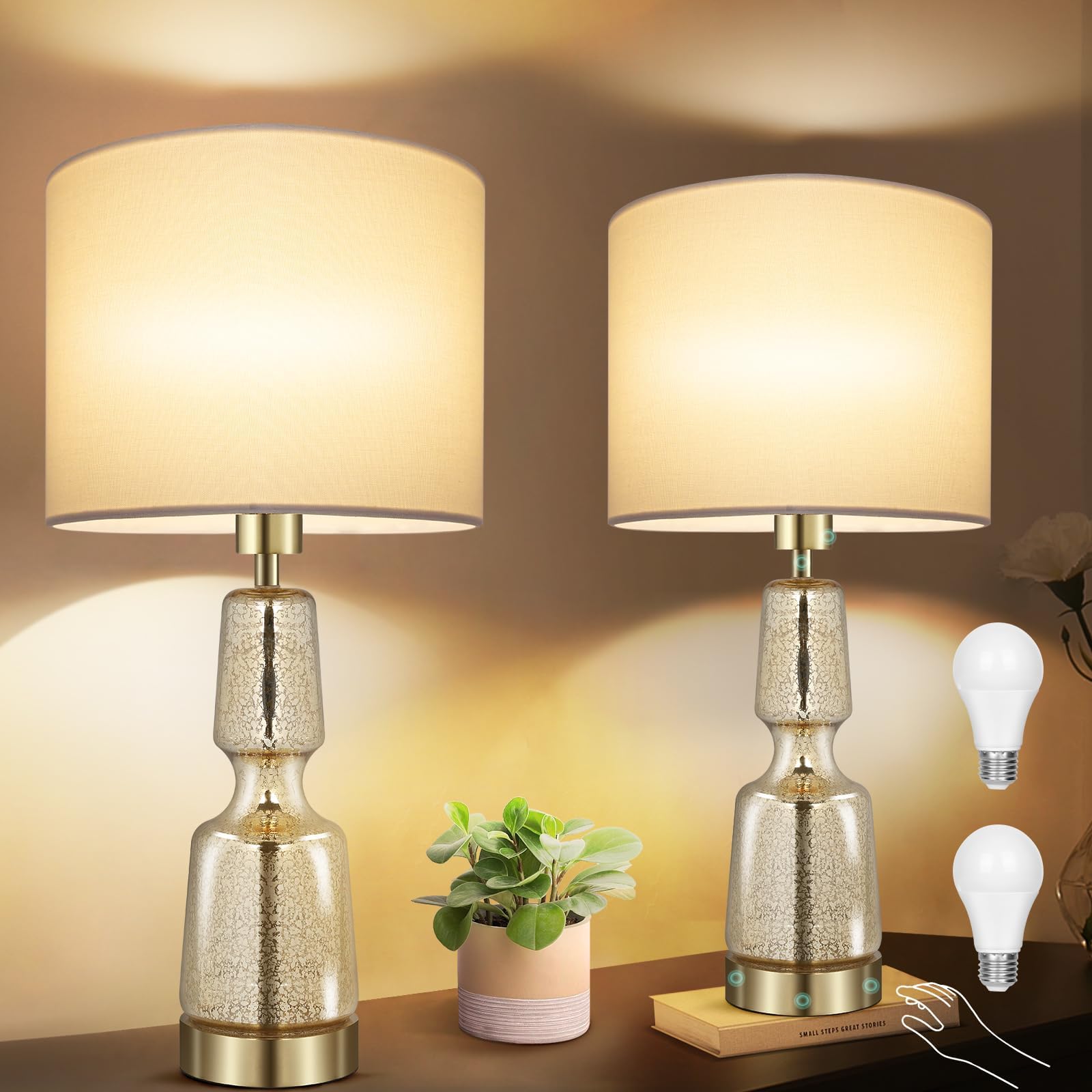 Clora Table Bedside Lamp Night Light Woodbase Button Control for ...