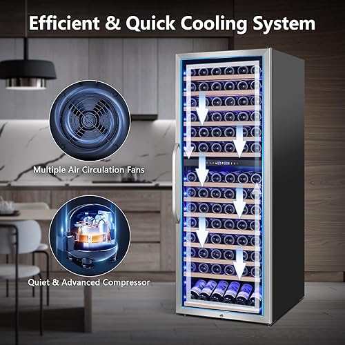 Miniatura 5 de Refrigerador de vino de doble zona de 24 pulgadas de ancho, 154 botellas, refrigerador de vino alto independienteintegrado, bodega de vino de doble