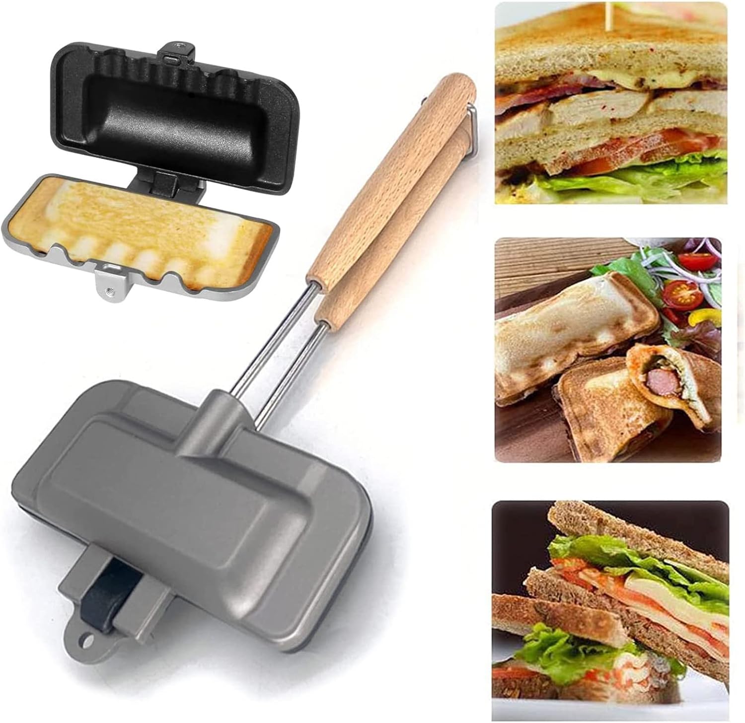 2023 New Double-Sided Sandwich Baking Pan- Baking Pan Outdoor Double Sided Frying Pan, Non-Stick & Removable Grill Frying for Breakfast Pancakes,and Toast,Ideal Tool for Sandwich Make (Black)