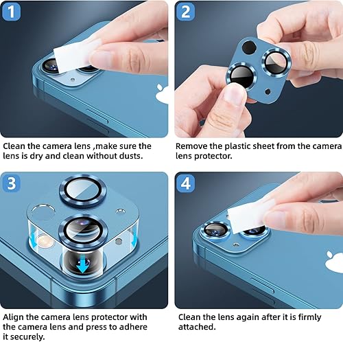 Miniatura 6 de Korecase Paquete de 2 Protector de lente de cámara de metal para iPhone 13  iPhone 13 Mini, cubierta de vidrio templado, fuerte adherencia, dureza