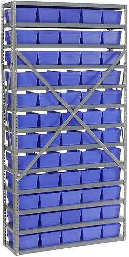 Miniatura 2 de Global Industrial Estantería de acero para 13 estantes con (60) contenedores de plástico de 4 pulgadas de alto, azul, 36x12x72 pulgadas