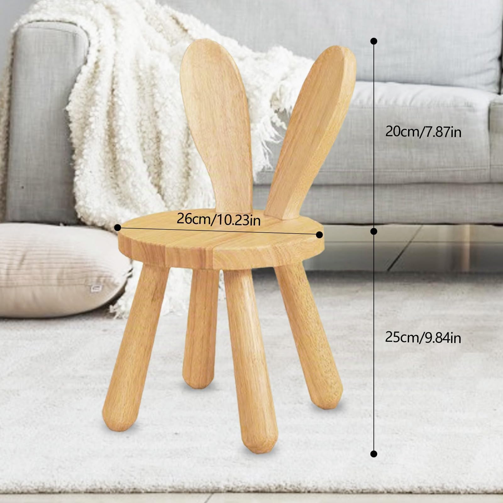 Chaise en Bois Massif Pour Enfant Avec Dossier Oreilles de Lapin, Dispositif Antidérapant, Hévéa Pour Chambre 25cm