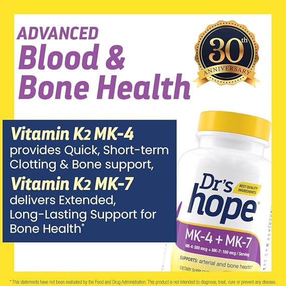 Natural Vitamin K2 MK4 & MK7 | Made in USA, 3 Month Supply | 600 Mcg High Potency Dual Action for Bone Strength & Heart Health | Kosher & cGMP Certified, Non-GMO | 30+ Years of Quality