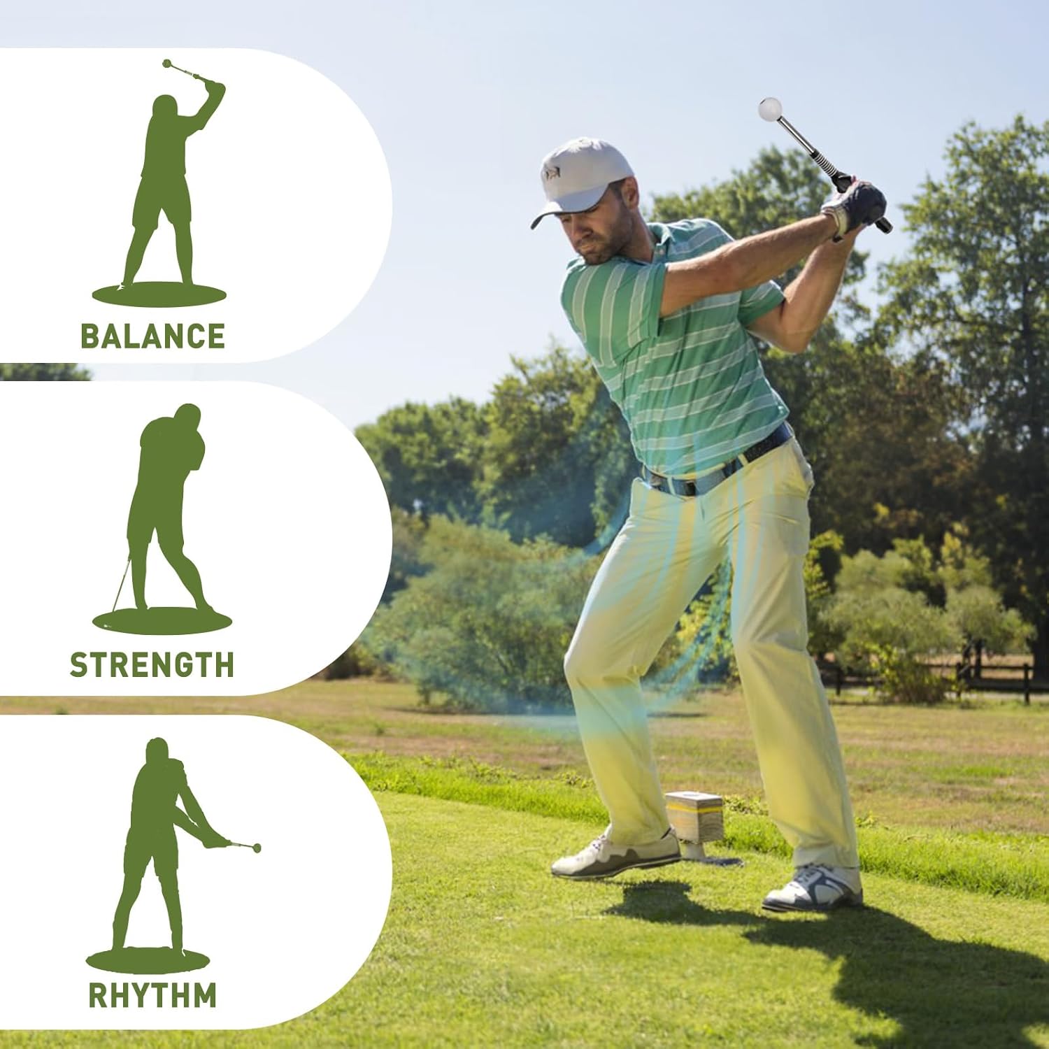 Retractable Golf Swing Training Aid, Golf Grip Trainer & Golf Swing Trainer for Warm-up, Right-Handed Golf Club for Indoor Practice, Golf Accessories - Strength & Tempo Training for Chipping Hitting