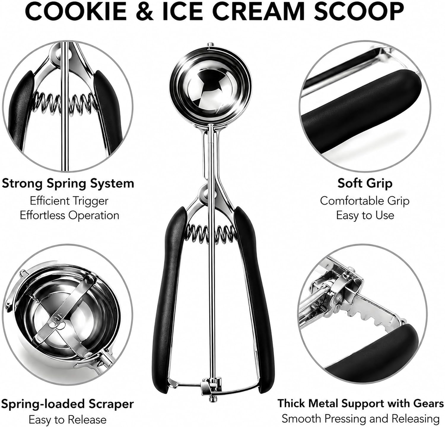 Cookie Scoop 2.5 Tbsp, #24 Stainless Steel Ice Cream Scoops with Trigger