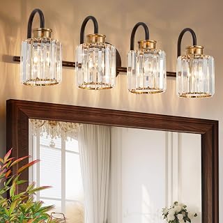 ORB Bathroom Light Fixtures with K9 Crystal Lampshade Bathroom Lighting Over Mirror Vanity Lights for Living Room,Bedroom,Restroom,Hallway 4 Lights
