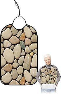 Kewadony Adult Bibs for Elderly Women - Brown Rocks Waterproof Dining Clothing Protectors with Crumb Catcher for Eating/Feeding, Geometric Plaid Modern Minimalist Art Terry Cloth Bib Machine Washable