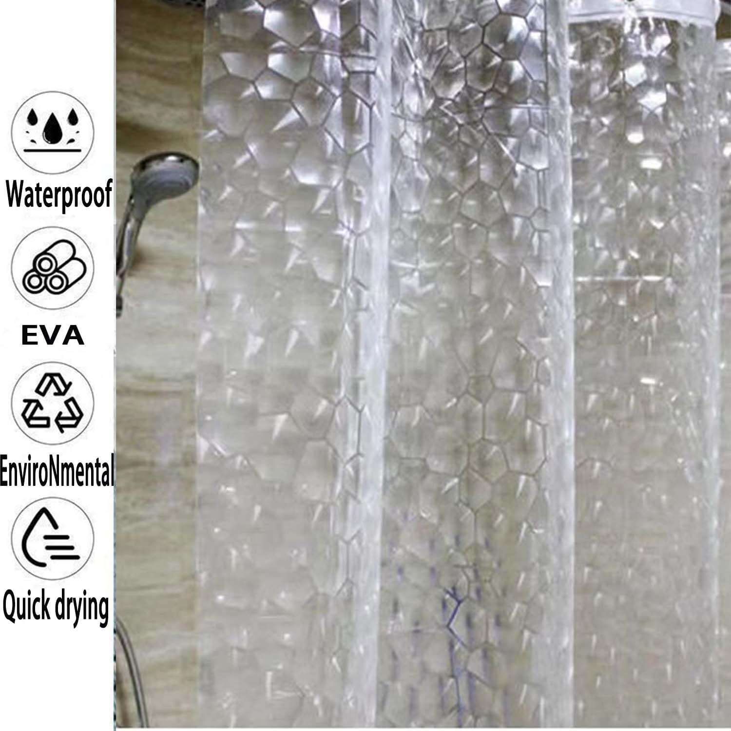 3D PEVA Shower Curtain Liner Water Cube Waterproof Shower LinerShower Curtain Liner PEVA 71" x 86"No Hook Bathroom Shower Curtain