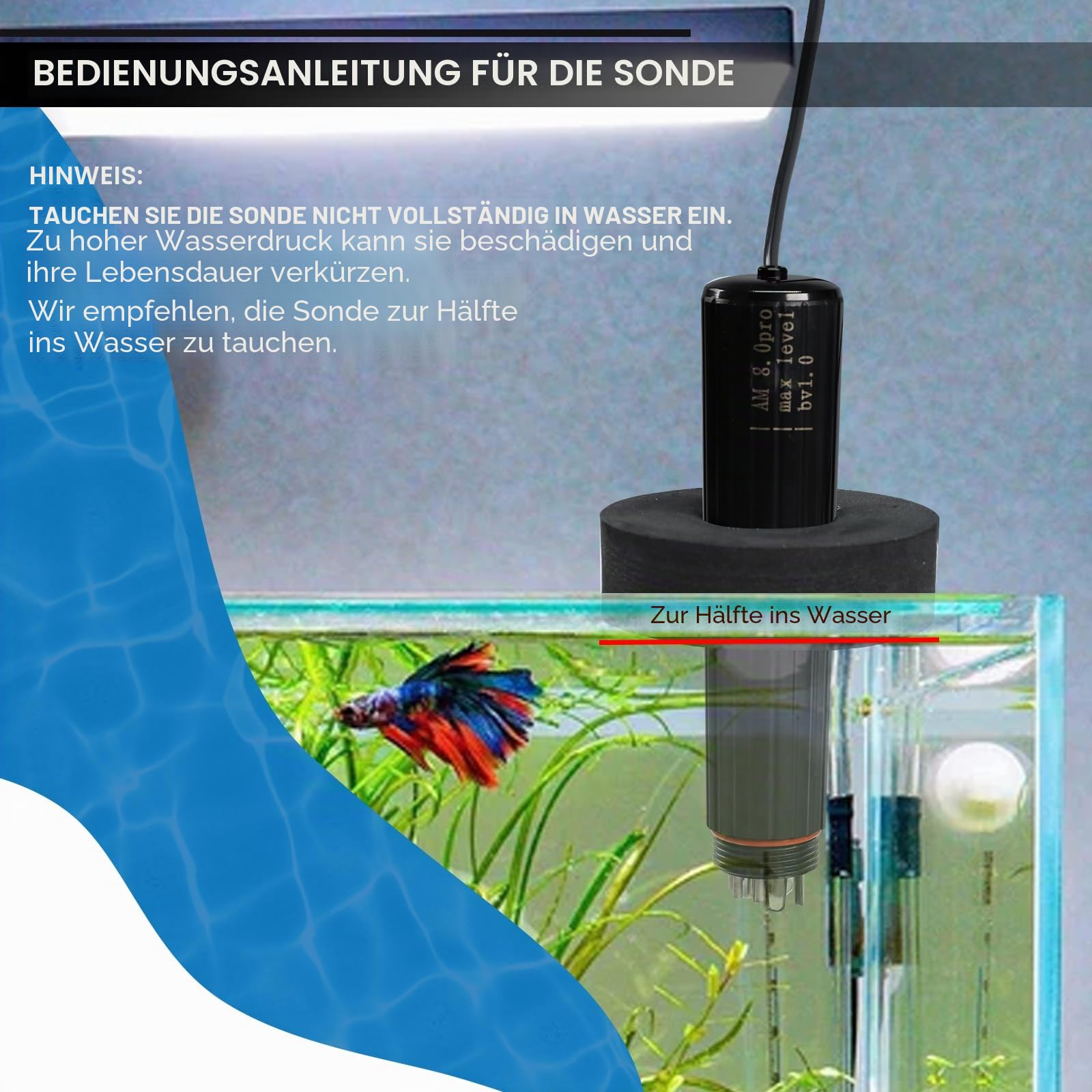 WiFi Wasserqualitätstester 7-in-1 Smart Water Quality Monitor Sonde Monitor pH/ORP/TDS/EC/Salzgehalt/SG/Temperatur für Aquarium, Aquarium, Aquarium, Hydrokultur, Aquakultur, Echtzeit-Datenüberwachung