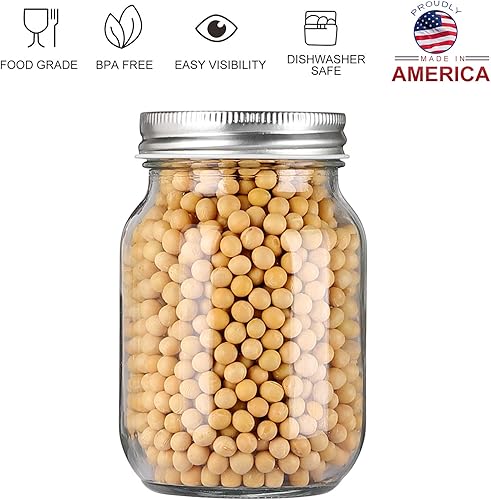 Miniatura 4 de Tarros de vidrio de boca regular, tarros de vidrio transparente de 16 onzas con tapas de metal plateado para sellar, tarros de conservas para