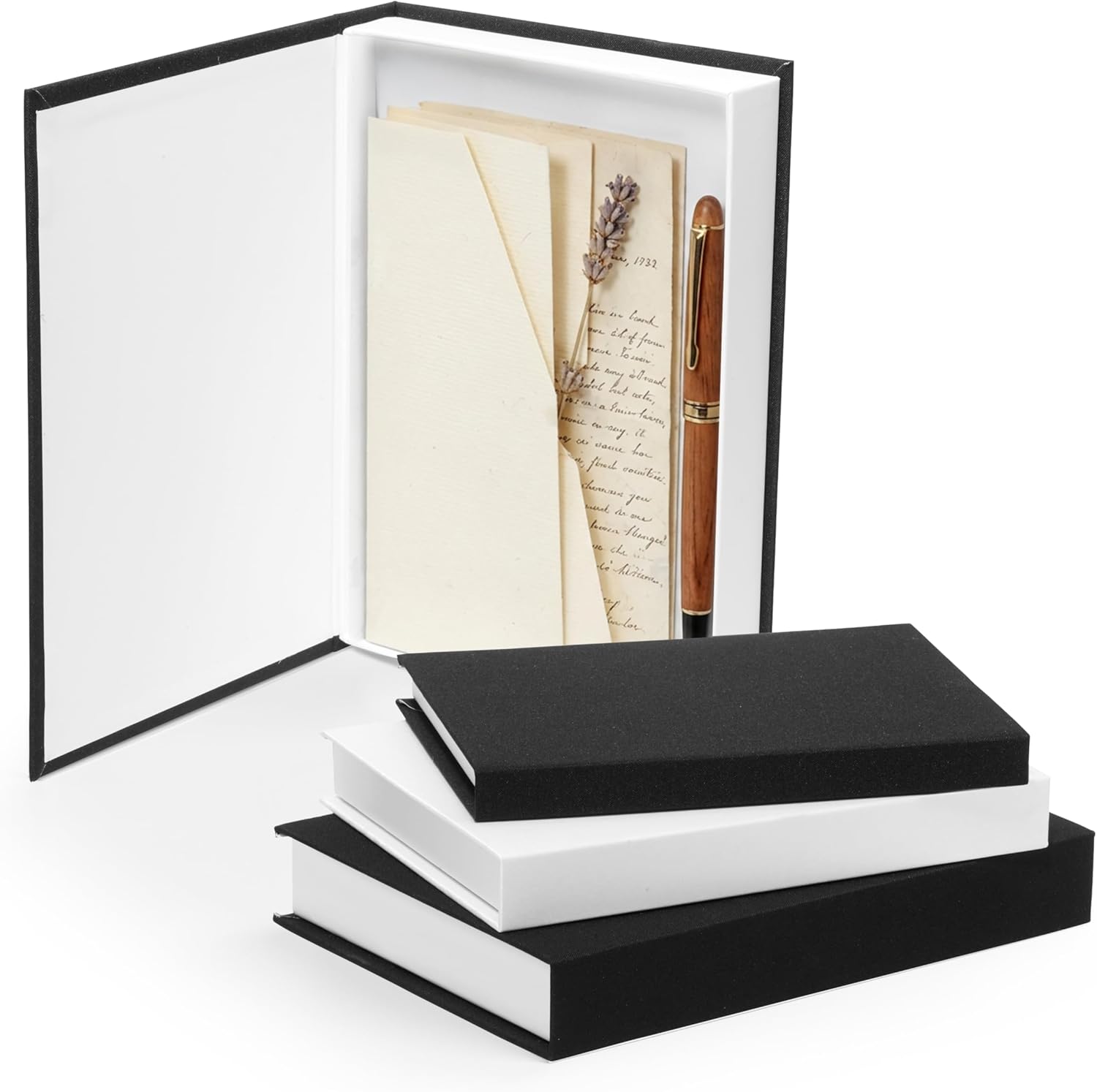 Bloovos Linen Decorative Book Boxes, Set of 3 Black & White Faux Books for Decoration – Decorative Boxes for Home Decor with Magnetic Closure, Modern Farmhouse Book Shelf Decor, Coffee Table Books