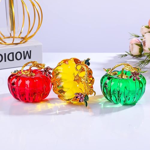 Miniatura 3 de YWHL Figura coleccionable de calabaza de cristal soplada a mano, decoración de calabaza para cosecha de otoño, Halloween, decoración de mesa de