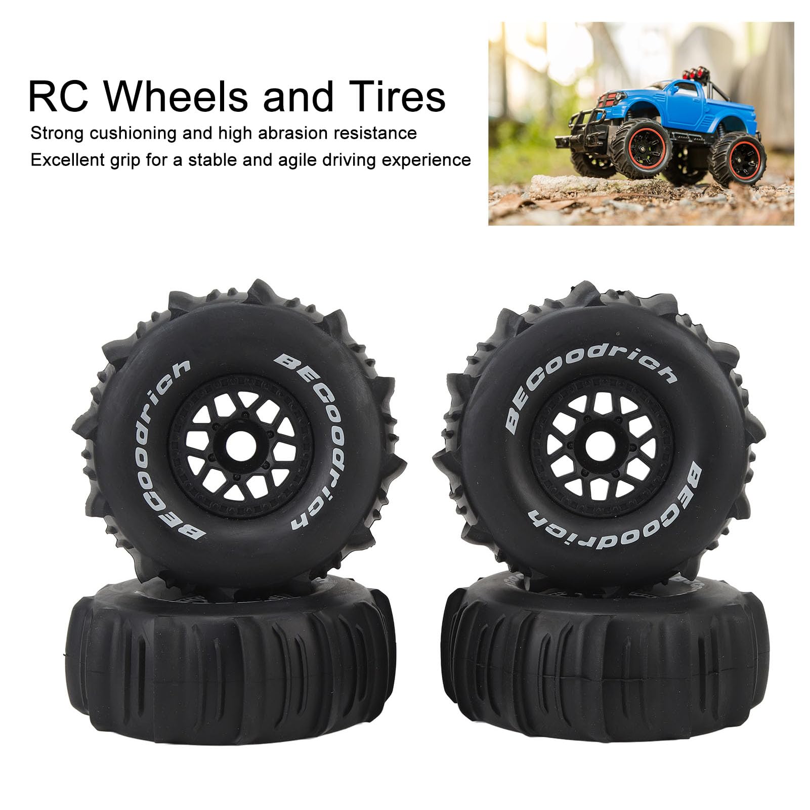 Koła i opony RC 1/7, guma Premium Off Road, zestaw wymienny felg terenowych do ciężarówki UDR Short Course, 4 szt., czarny, średnica 135 mm