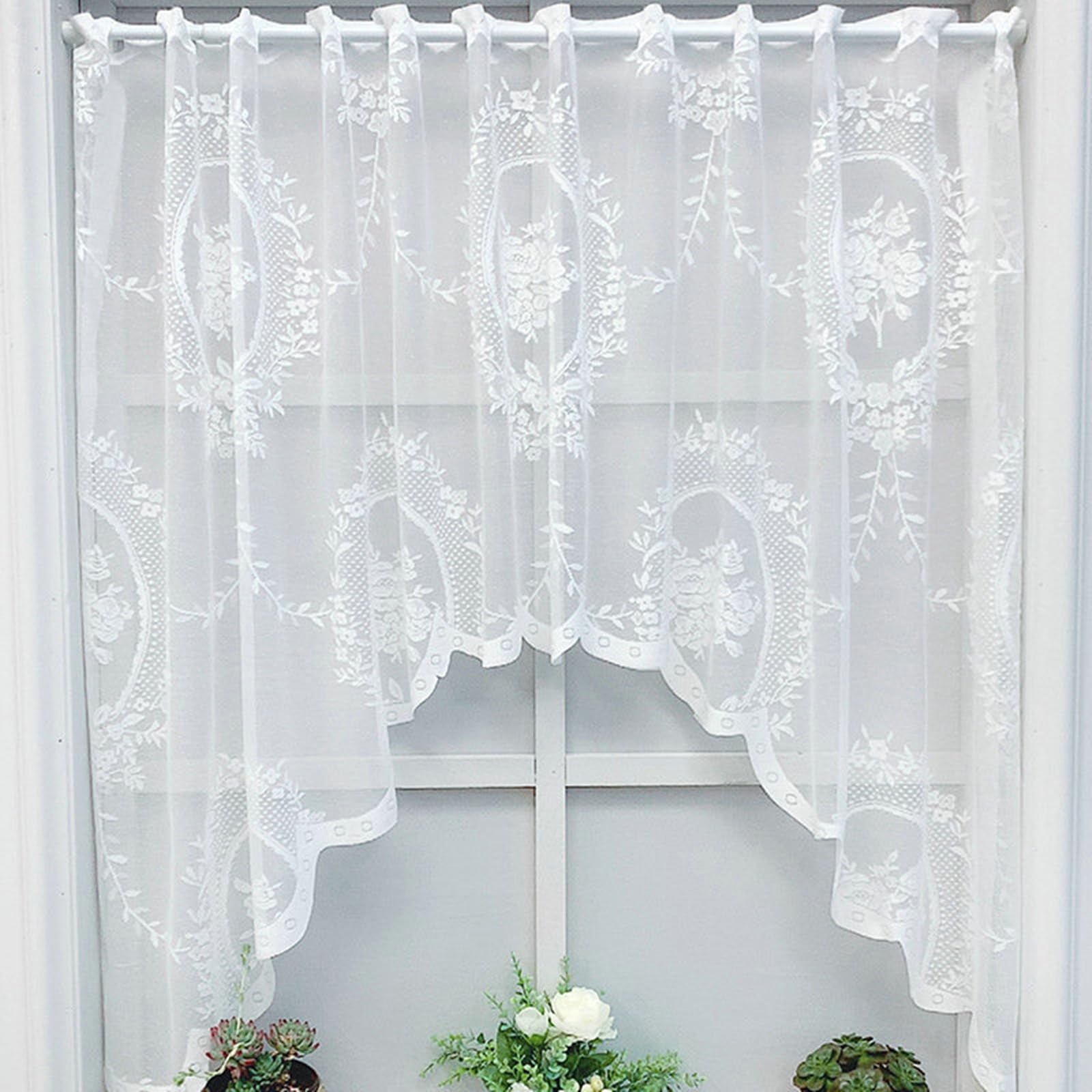 Cortinas visillos de encaje floral KnSam retro para ventanas de baño en gasa