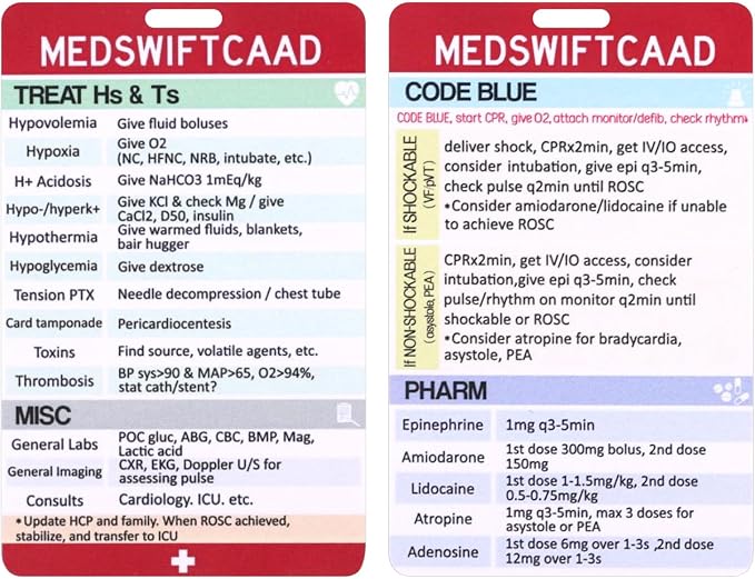 Amazon.com : ACLS CPR Code Blue ID Nurse Badge Buddy Card, Essential ...