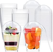 KAHEIGN 50 Pieces Plastic Dessert Cups with Lids and Spoons, 150 ml Reusable Square Dessert Cups Appetizer Bowl Perfect Transparent for Dessert Pudding Mousse Party