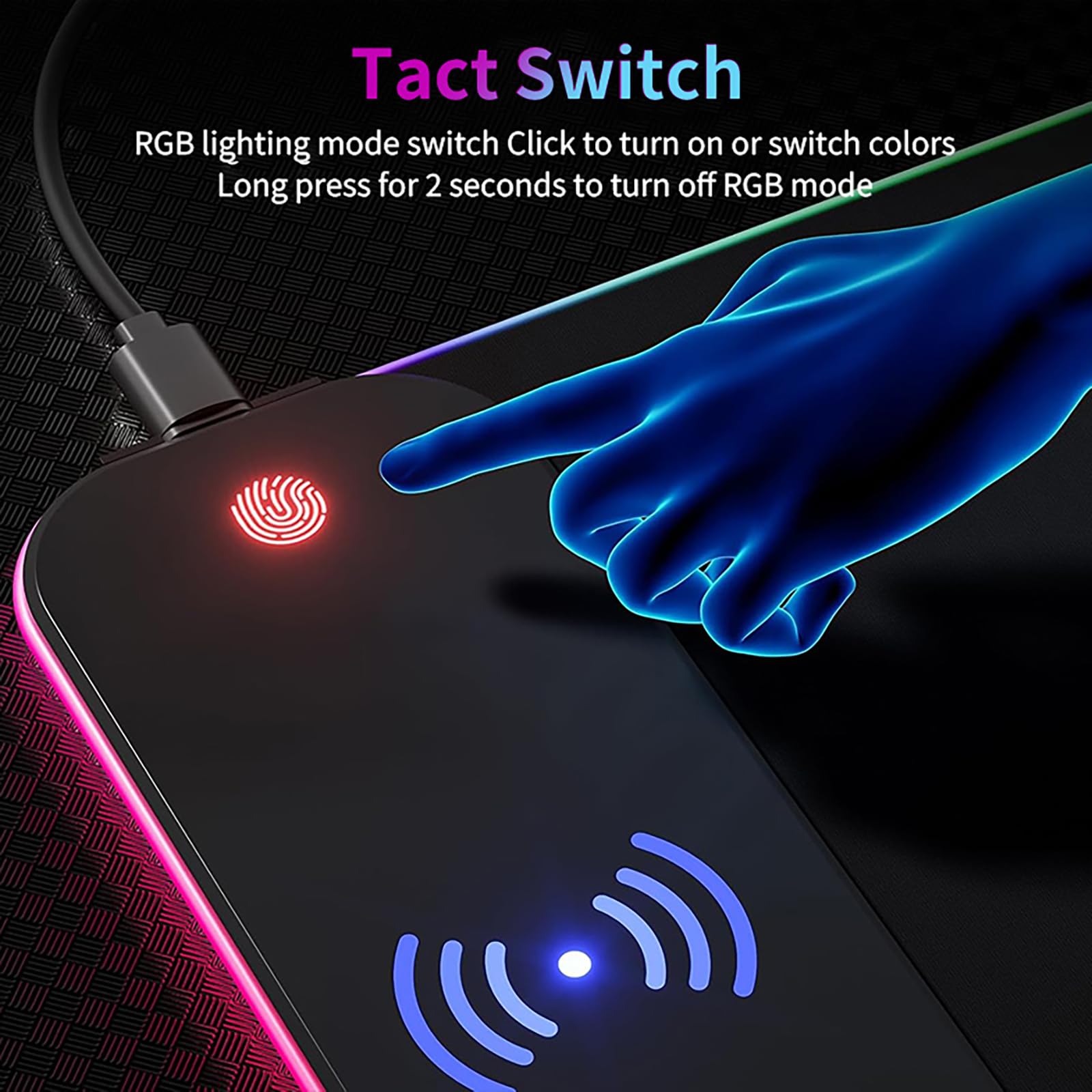 Alfombrilla de ratón RGB XXL con carga inalámbrica Qi de 15 W, 800 x 300 mm, impermeable, antideslizante, iluminación LED multicolor para juegos y oficina en casa, color negro