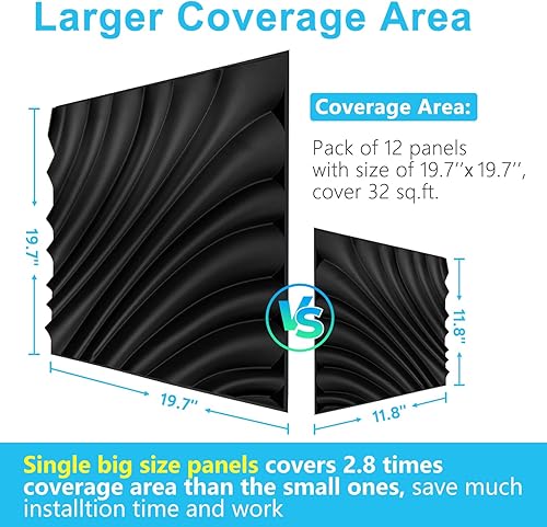 Miniatura 6 de STICKGOO Paneles de pared 3D para decoración de pared interior, paneles de pared con textura 3D de diseño ondulado, paneles de pared negros de 19.7