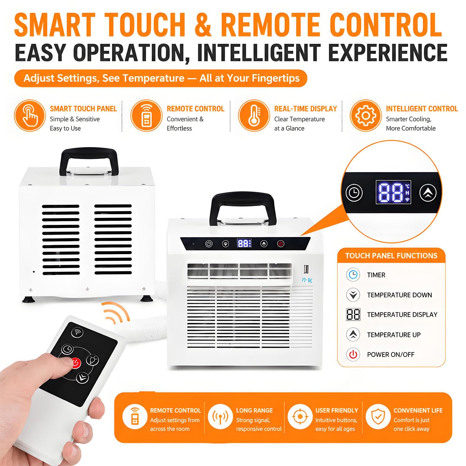 Aire Acondicionado Split de 3000BTU,Panel táctil y Control Remoto,Temporizador de 24horas,diseño portátil para la Oficina y el Camping,fácil instalación sin Montaje 1-meterconnectingpipe