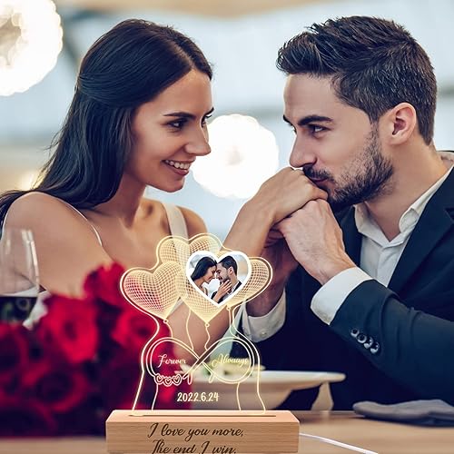 Miniatura 5 de YAEILOV Luz nocturna de corazón 3D personalizada con foto, lámpara LED personalizada con nombre, placa acrílica para su amante, hombres y mujeres,