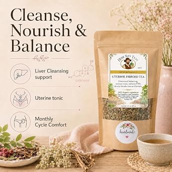 FIBROID TEA Organic Herbal Blend for Hormonal Balance & Uterine Tissue Health with Red Raspberry Leaf, Dong Quai & Chaste Tree Berry Premium Tea by Master Herbalist Khabir Non-GMO, No Additives