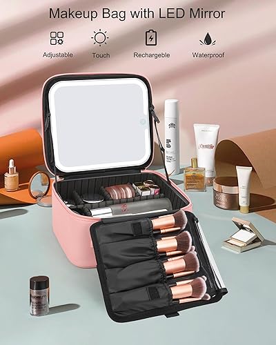 Miniatura 2 de Bolsa organizadora de maquillaje, estuche de maquillaje de viaje Relave, bolsa de maquillaje de 2 capas, estuche grande para cosméticos portátil con