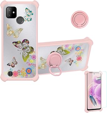 jioeuinly Case Compatible for Mobiwire V Smart 2 Phone Case Cover [with Tempered Glass Screen Protector][Hard PC + Soft Silicone][Ring Support] [Silver Reflect Light] DYF-CSD