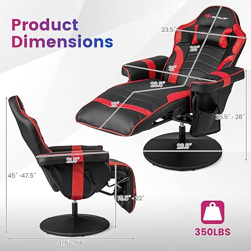 Miniatura 3 de Goplus Silla para videojuegos, silla de videojuegos de masaje ajustable en altura con reposapiés retráctil, soporte para tazas, reposacabezas, silla