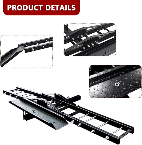 Miniatura 3 de Grandroad Auto Portamotos para Enganche, Portamotos de Acero de Servicio Pesado de 500 Libras con Rampa de Carga, Dispositivo de Bloqueo