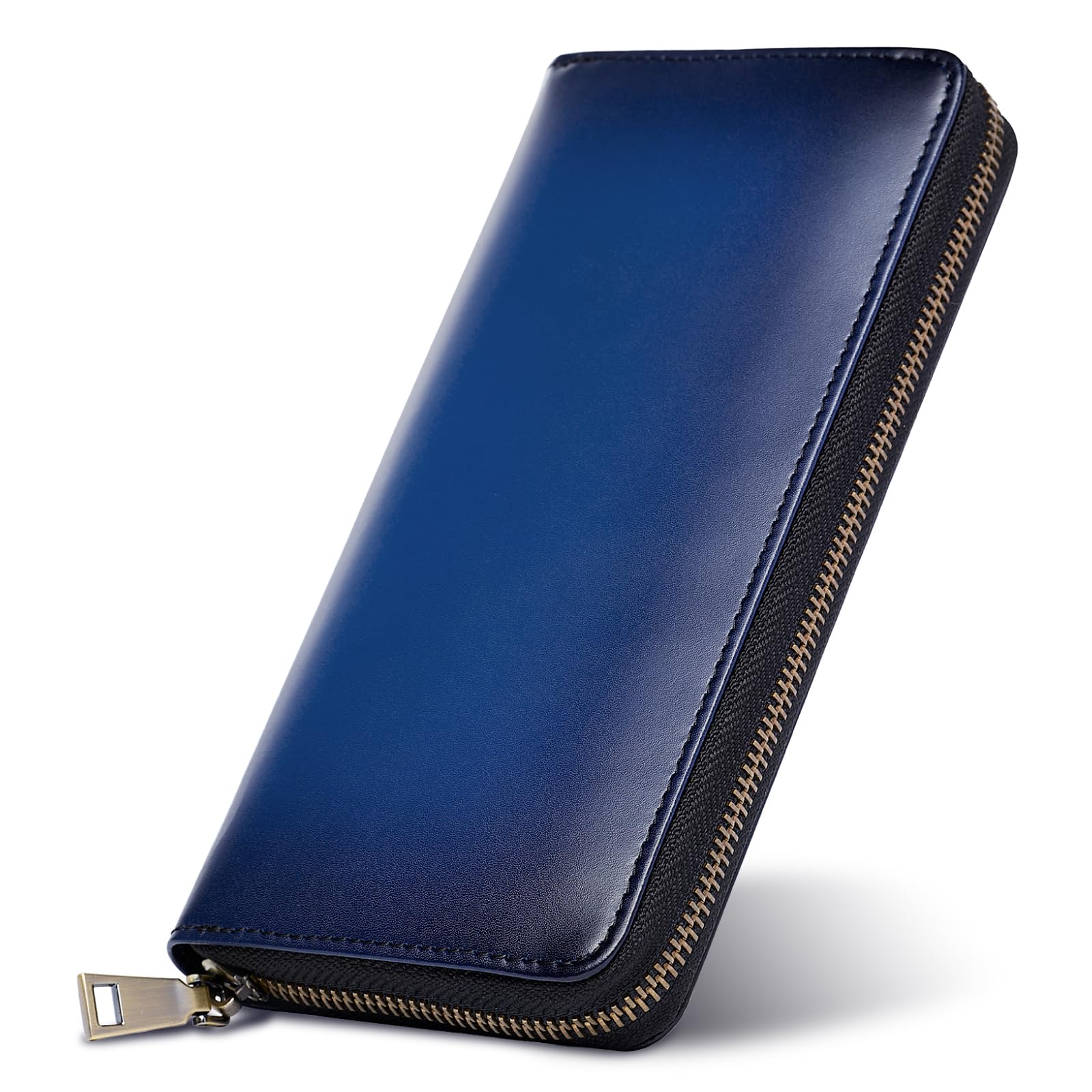 Tokyo Amachi Kobo Hand Dyed Leather Long Wallet Round Zip Navy Japan