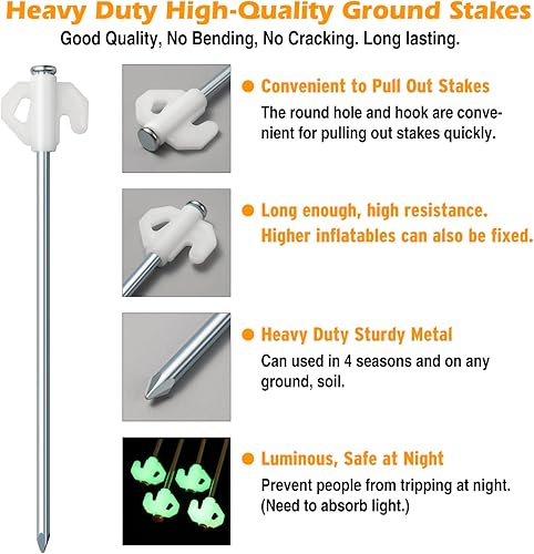 Miniatura 3 de 26 piezas, estacas de metal para inflables, estacas de tienda de campaña resistentes con cuerda y gancho de clip, ajustador de cable, clavijas de