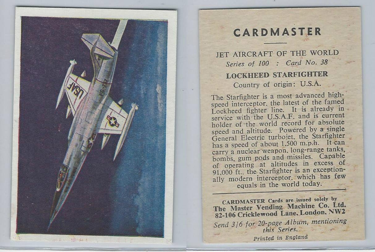 1958 Cardmaster, Jet Aircraft of World, 38 Lockheed Starfighter, ZQL at