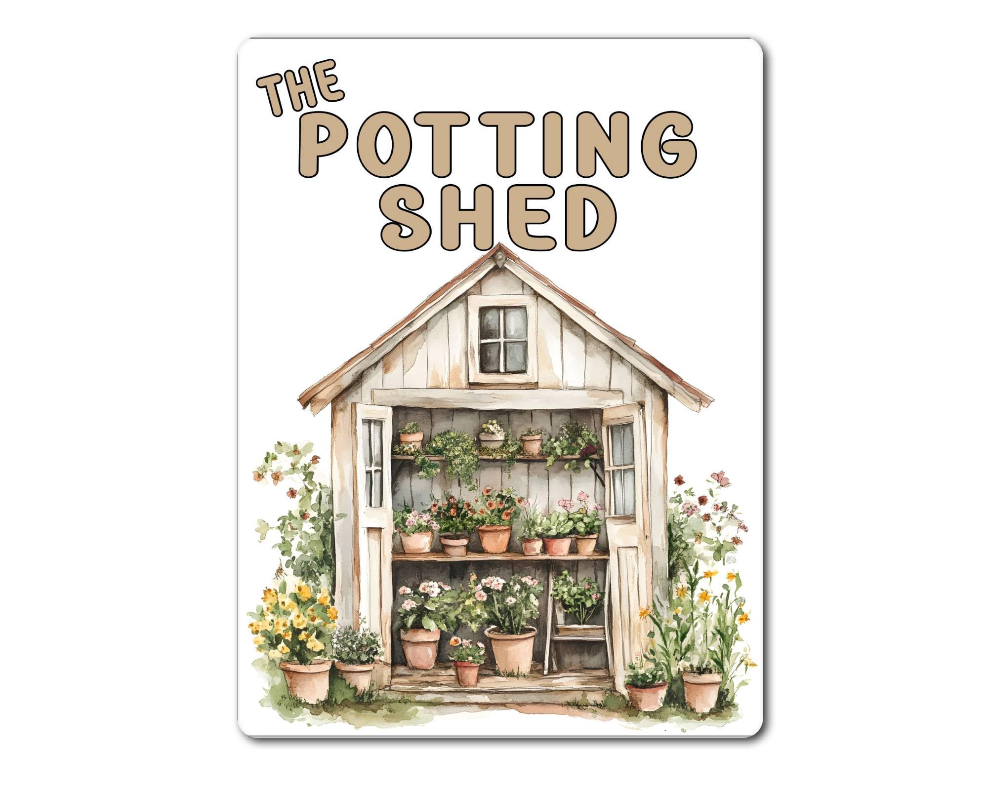 Decalarama Beige Gardening Metal Sign Gift – The Potting Shed – - Family Fun Allotment Novelty Aluminium Present