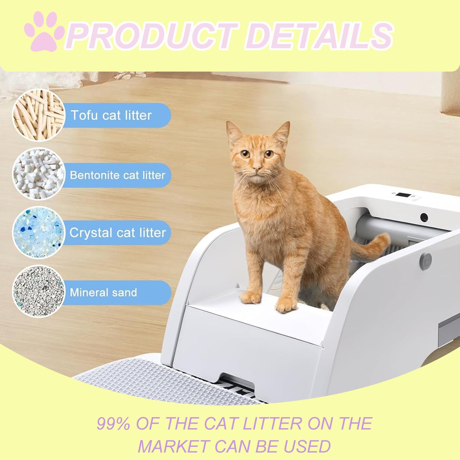 Elektrische Selbstreinigende Katzentoilette Katzentoilette, Automatische Roboter-Katzentoilette, Mit App-Steuerung/Oben Offen/LadegeräT/MüLlbeutel/Kamera/GeräUscharmer Betrieb
