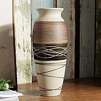 12.6" Rustic Farmhouse Ceramic Vase - Tall Vintage Boho Textured Vase for Living Room, Mantel, Table Centerpiece & Home Decor